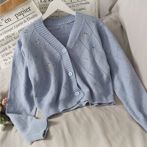 Pointelle Knit Cardigan with Flower Embroidery